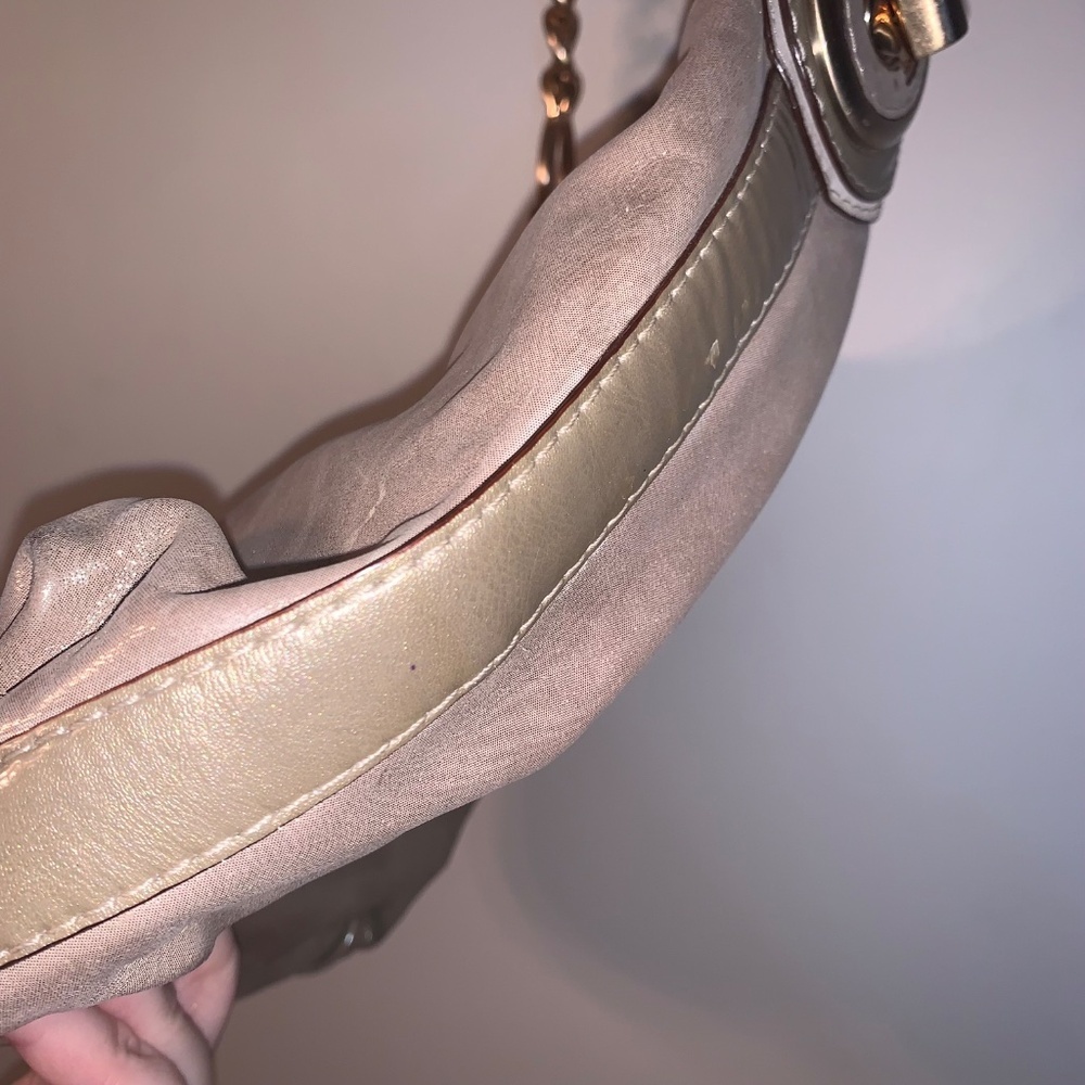 Coach Peyton Metallic Pewter Shimmer Leather Shoulder Bag - Picture 8 of 15